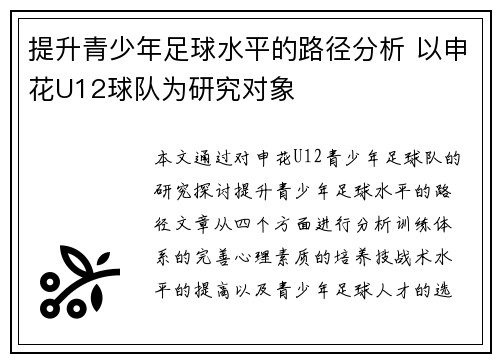 提升青少年足球水平的路径分析 以申花U12球队为研究对象