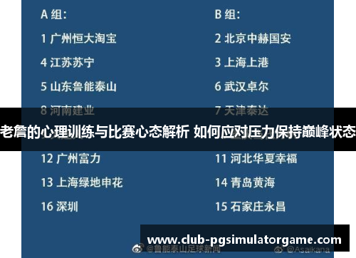 老詹的心理训练与比赛心态解析 如何应对压力保持巅峰状态