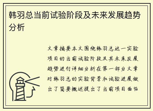韩羽总当前试验阶段及未来发展趋势分析